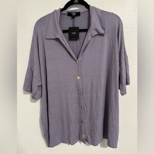 COIN 1804 Women's Purple Button-Up Blouse, Size 3X NWT